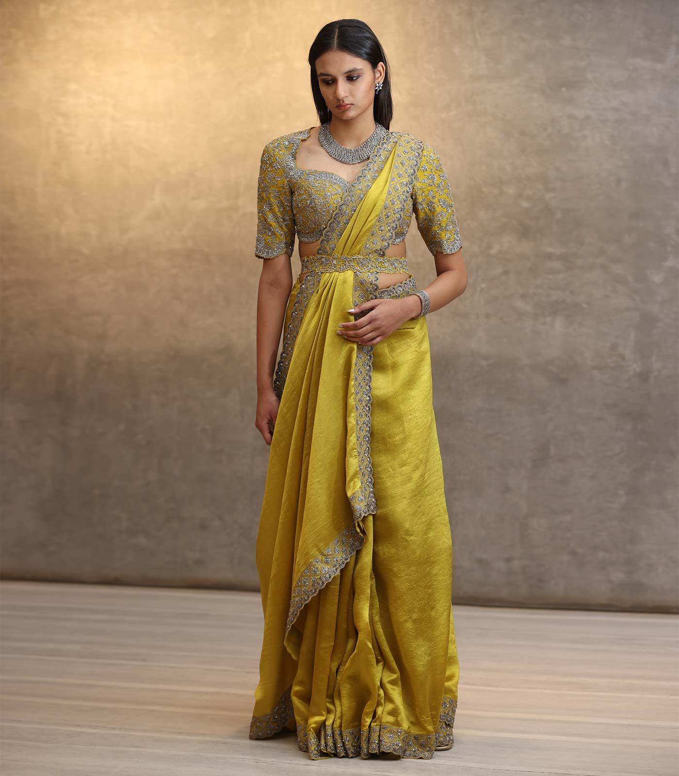 Mustard Embroidered Saree Set - Jayanti Reddy