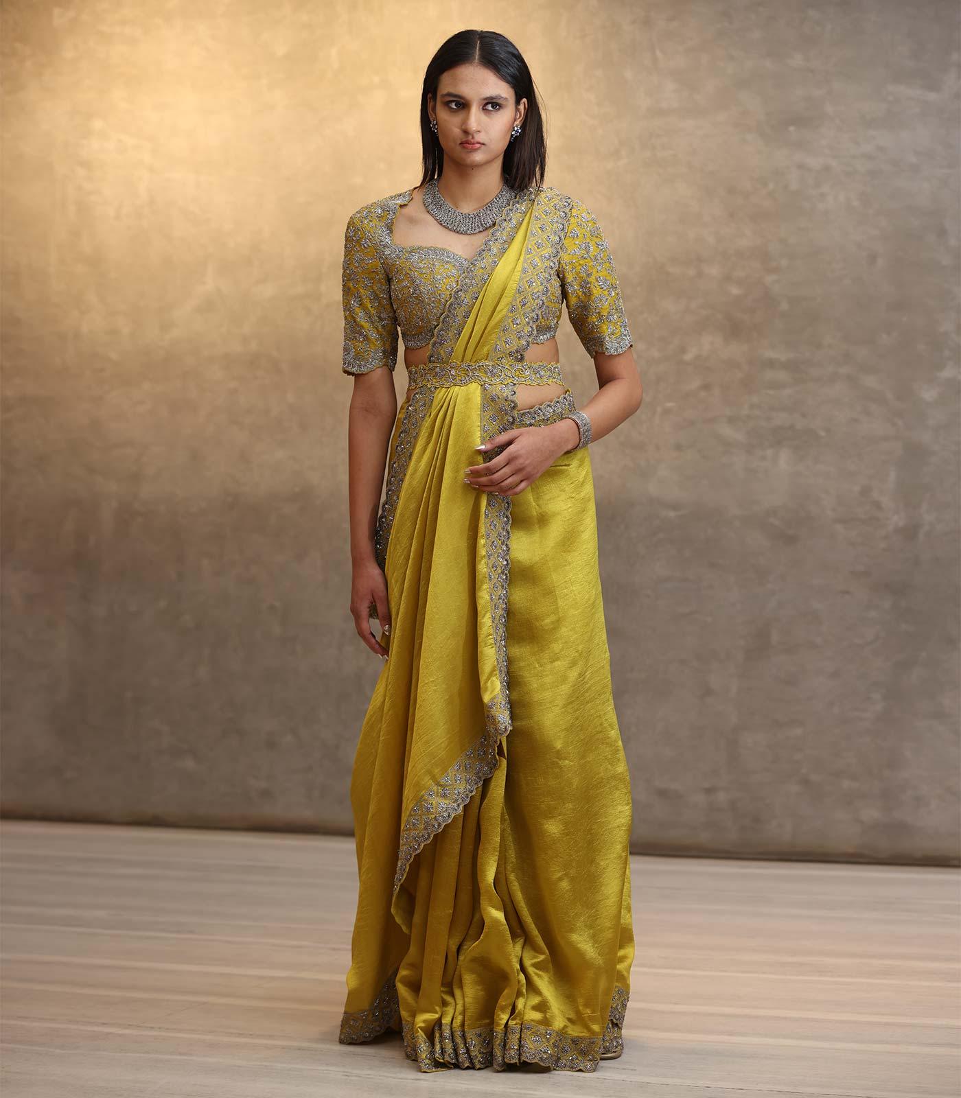 Mustard Embroidered Saree Set - Jayanti Reddy