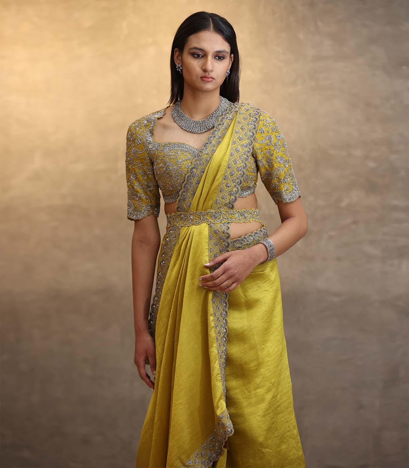 Mustard Embroidered Saree Set - Jayanti Reddy