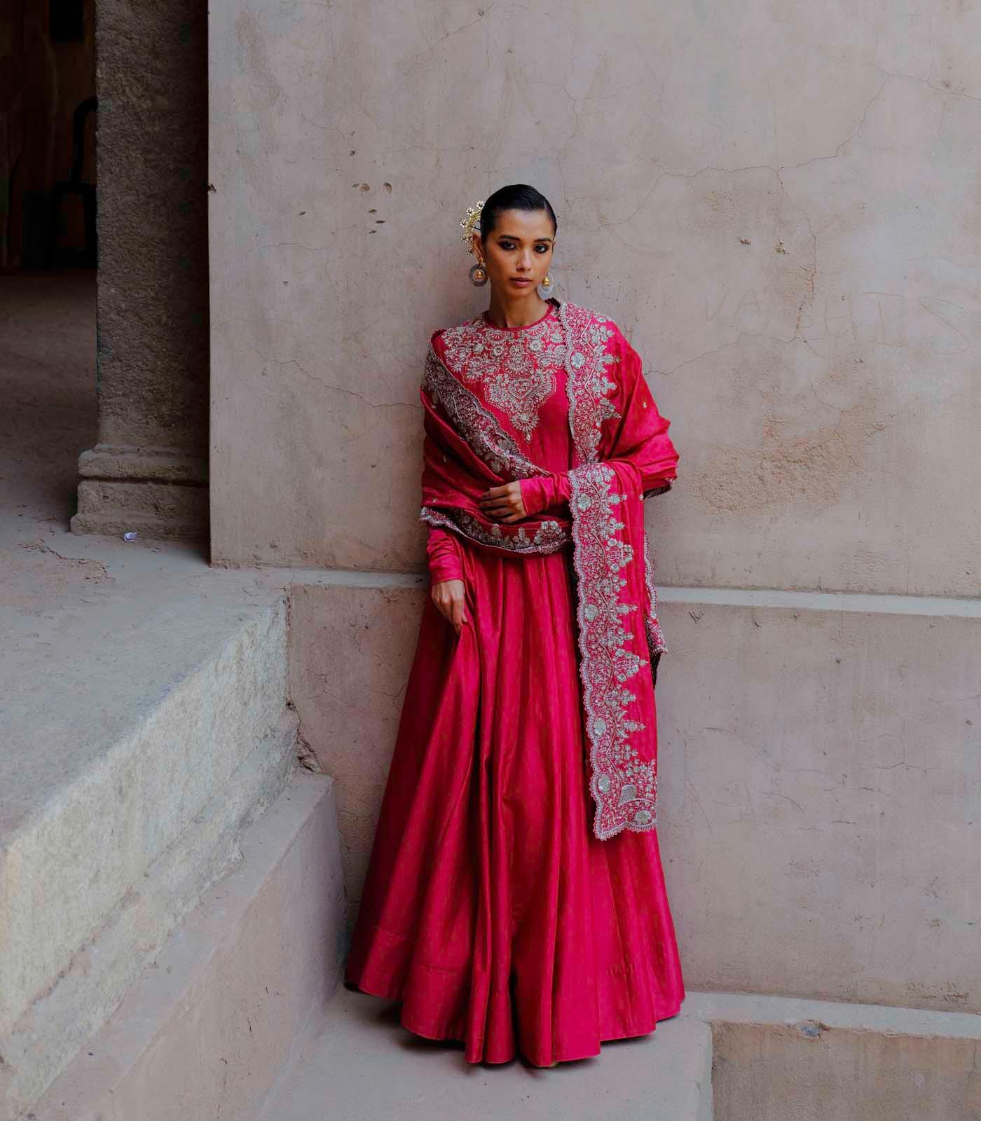 Rani Pink Embroidered Anarkali - Jayanti Reddy