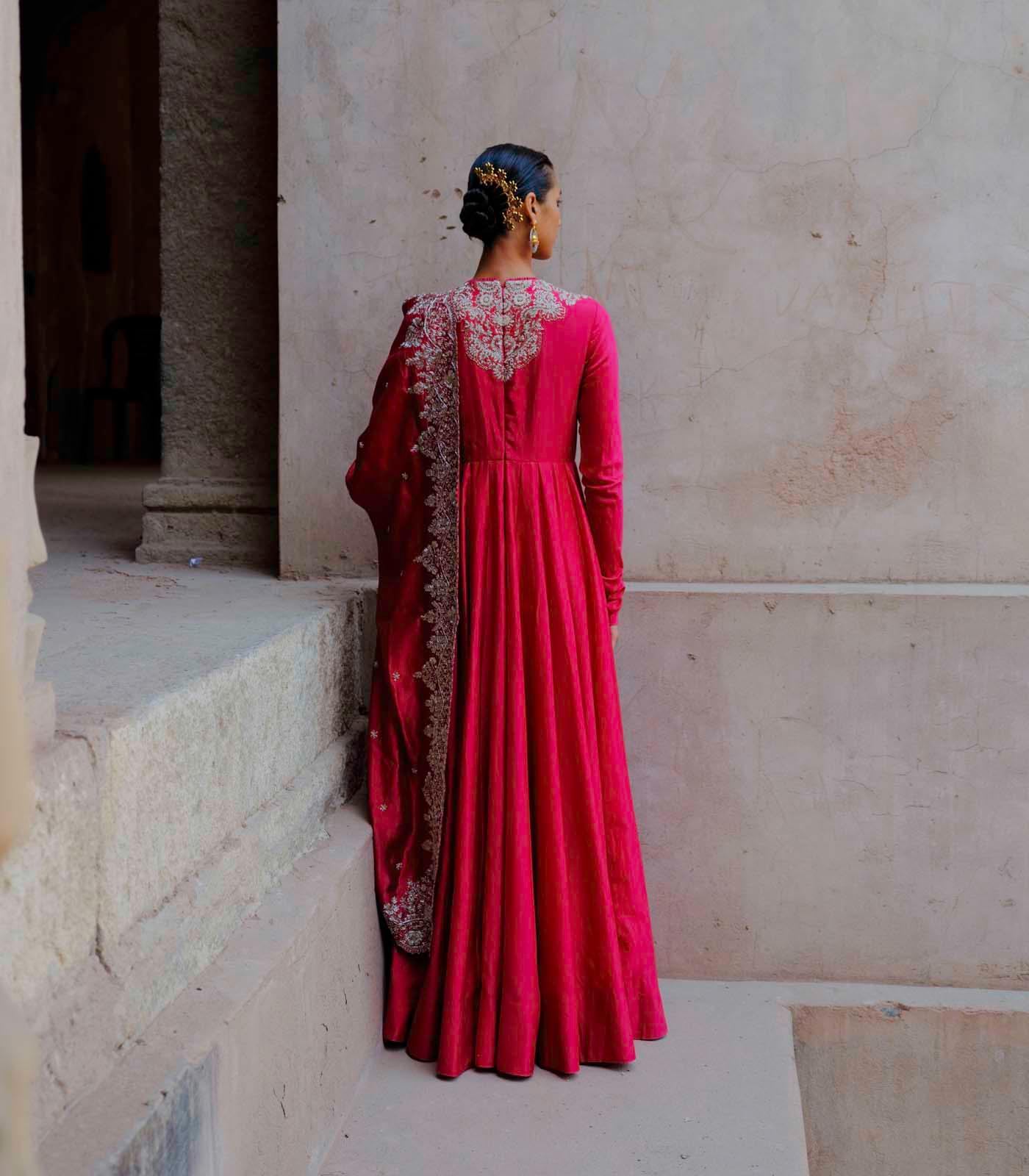 Rani Pink Embroidered Anarkali - Jayanti Reddy