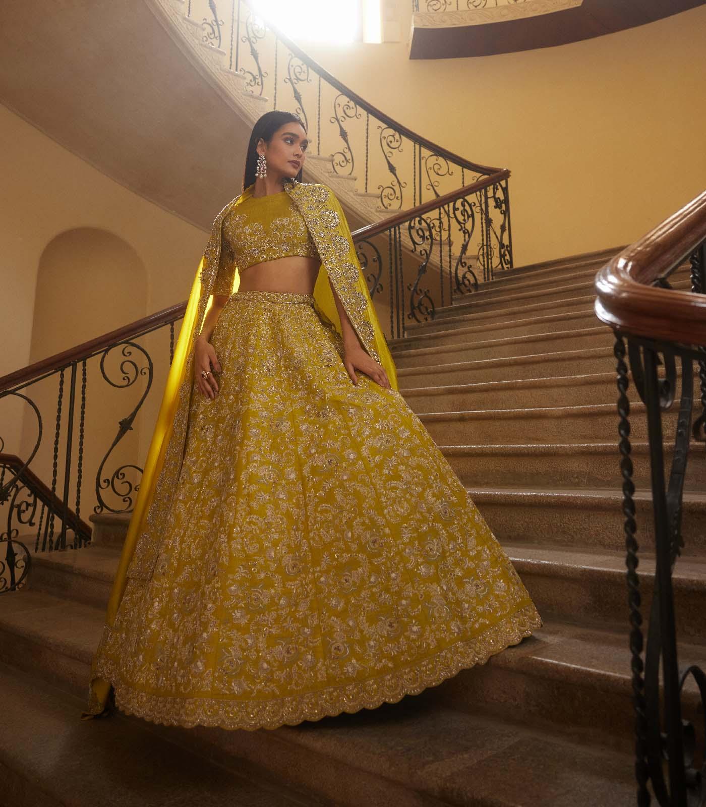 Embroidered Mustard lehenga Set - Jayanti Reddy