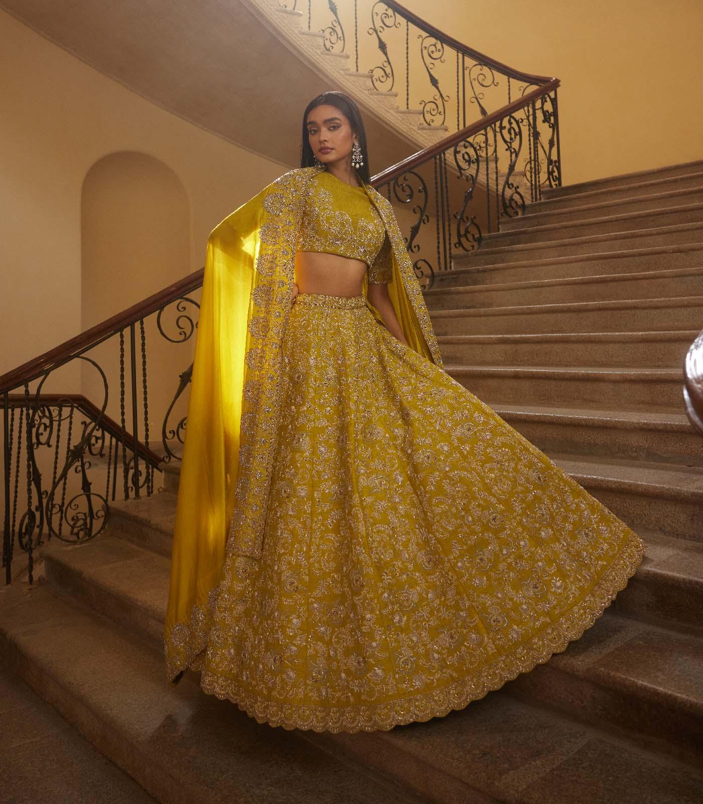 Embroidered Mustard lehenga Set - Jayanti Reddy