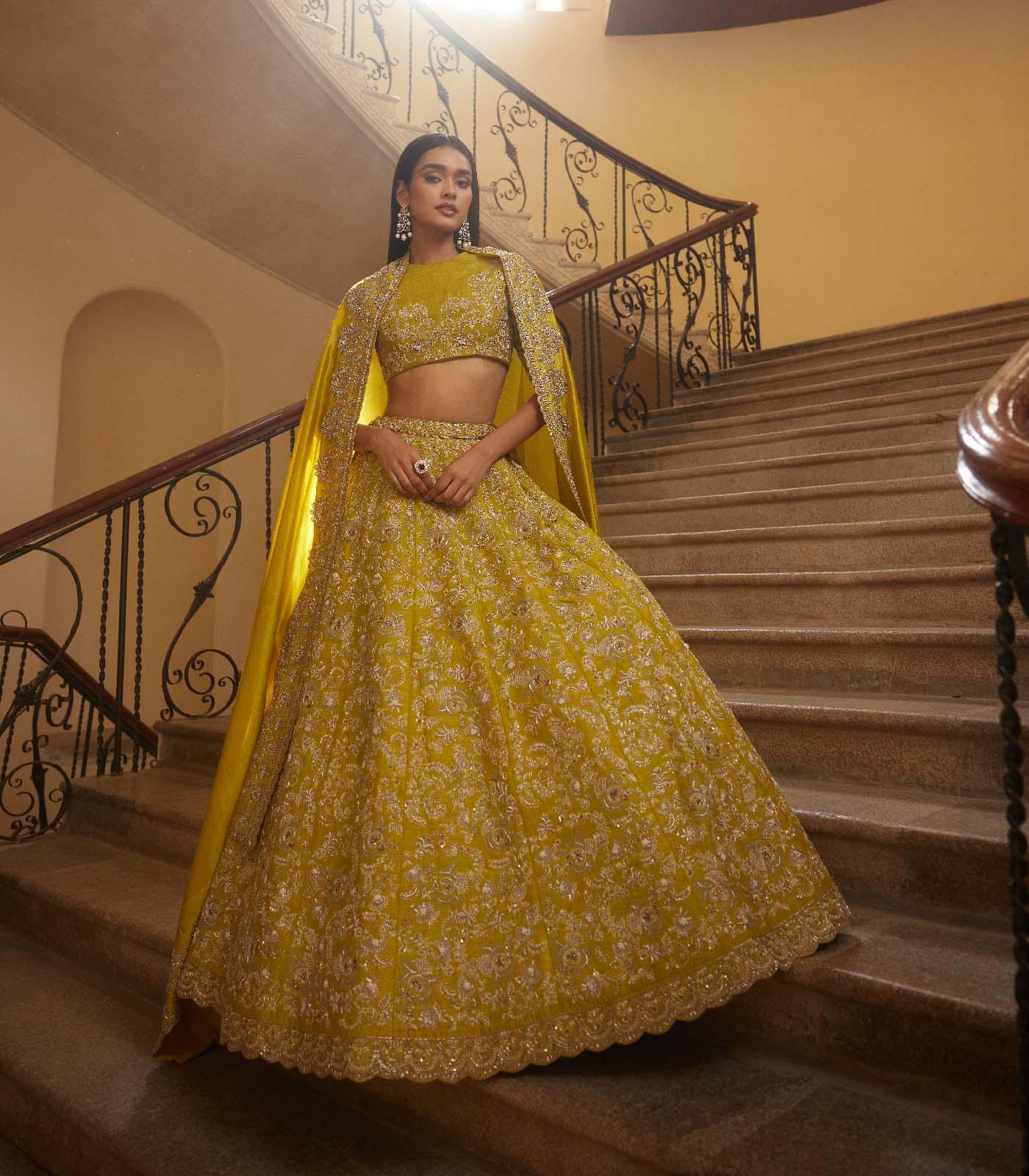 Embroidered Mustard lehenga Set - Jayanti Reddy