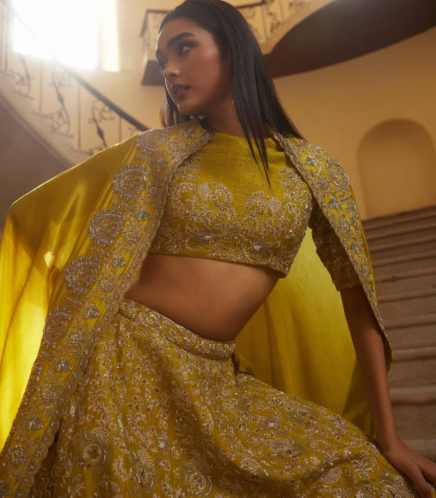 Embroidered Mustard lehenga Set - Jayanti Reddy