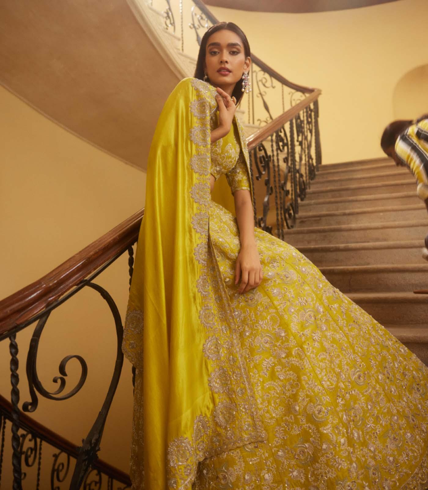 Embroidered Mustard lehenga Set - Jayanti Reddy