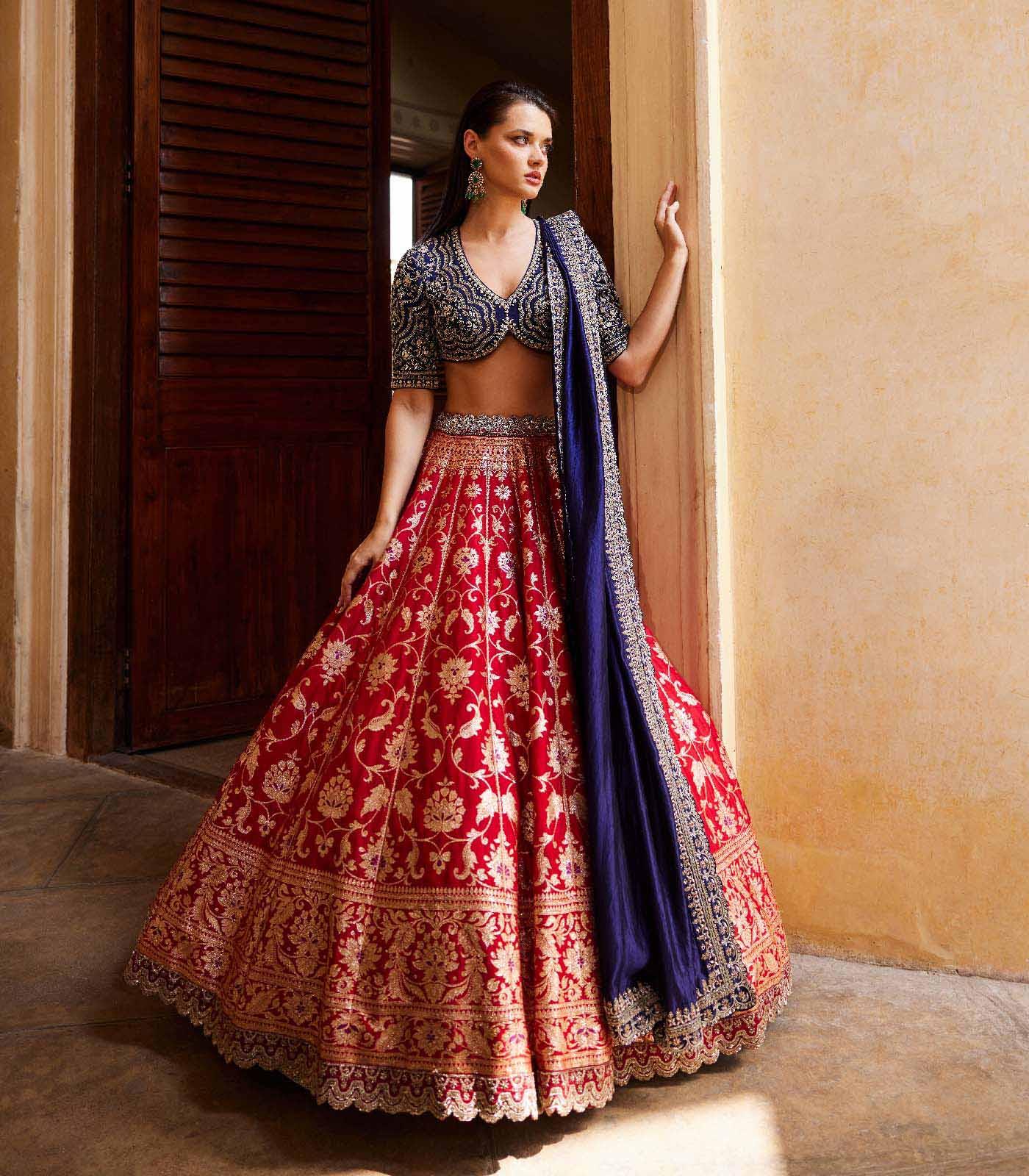 Red Banaras lehenga set - Jayanti Reddy