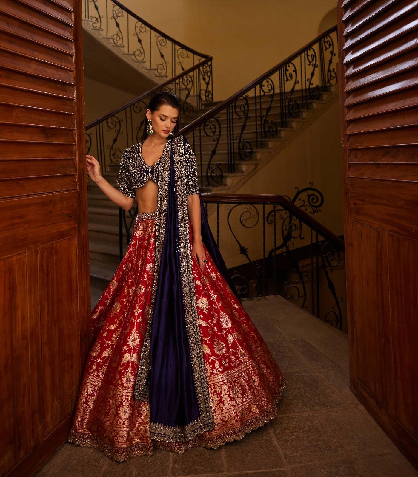 Red Banaras lehenga set - Jayanti Reddy