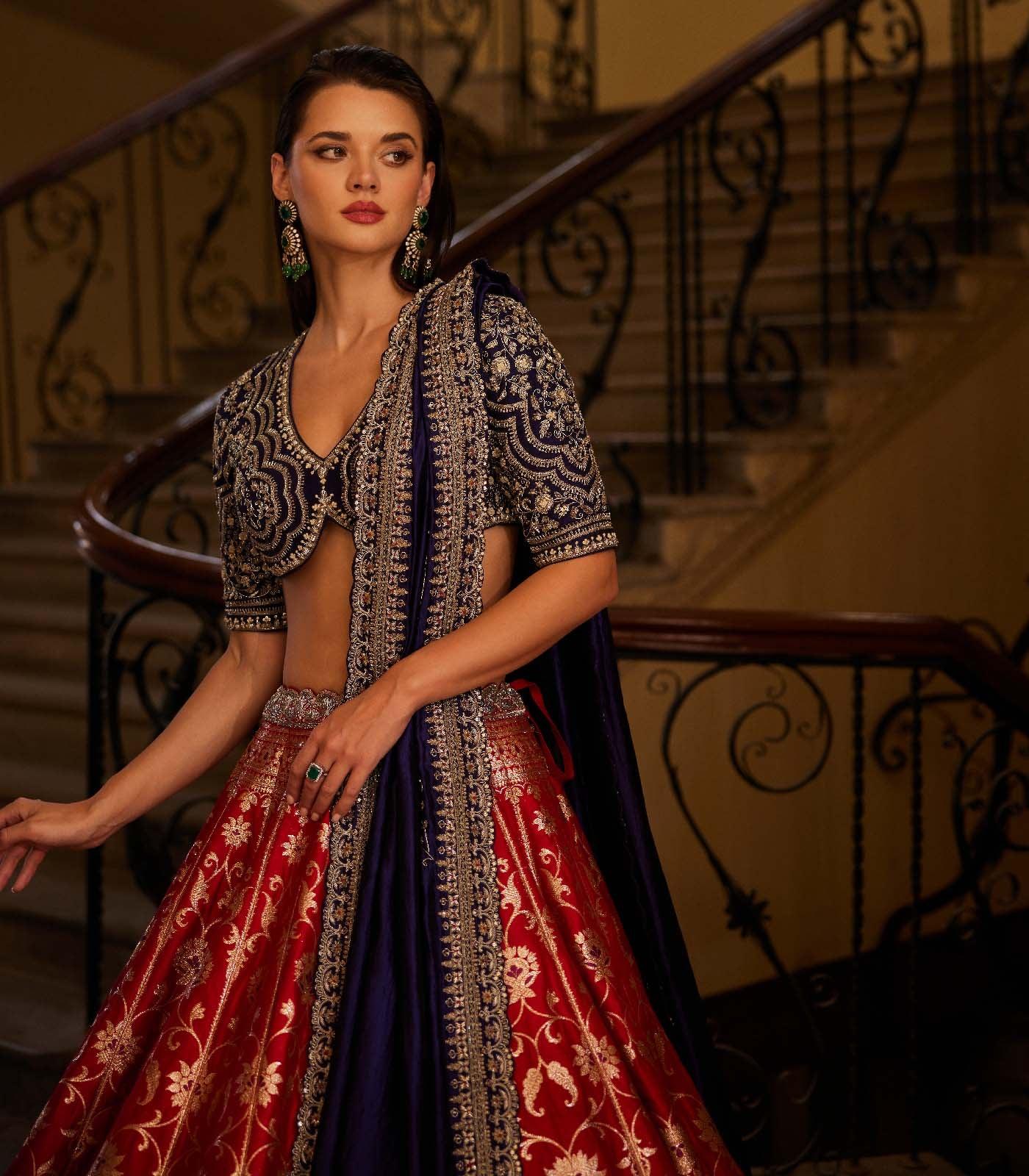 Red Banaras lehenga set - Jayanti Reddy