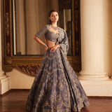 Teal Grey Embroidered lehenga Set - Jayanti Reddy