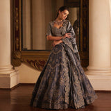 Teal Grey Embroidered lehenga Set - Jayanti Reddy