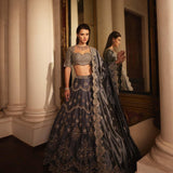 Teal Grey Embroidered lehenga Set - Jayanti Reddy