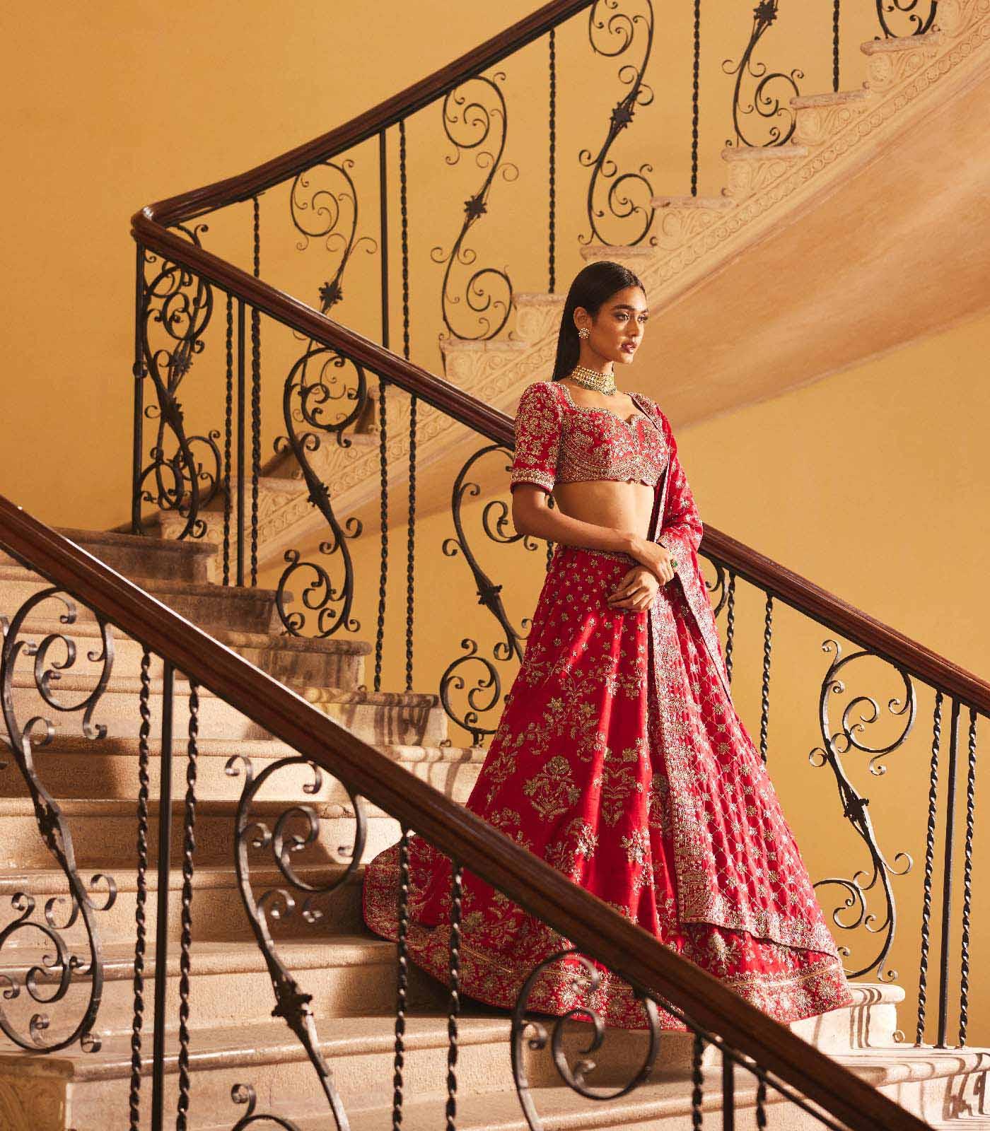 Red Embroidered lehenga Set - Jayanti Reddy