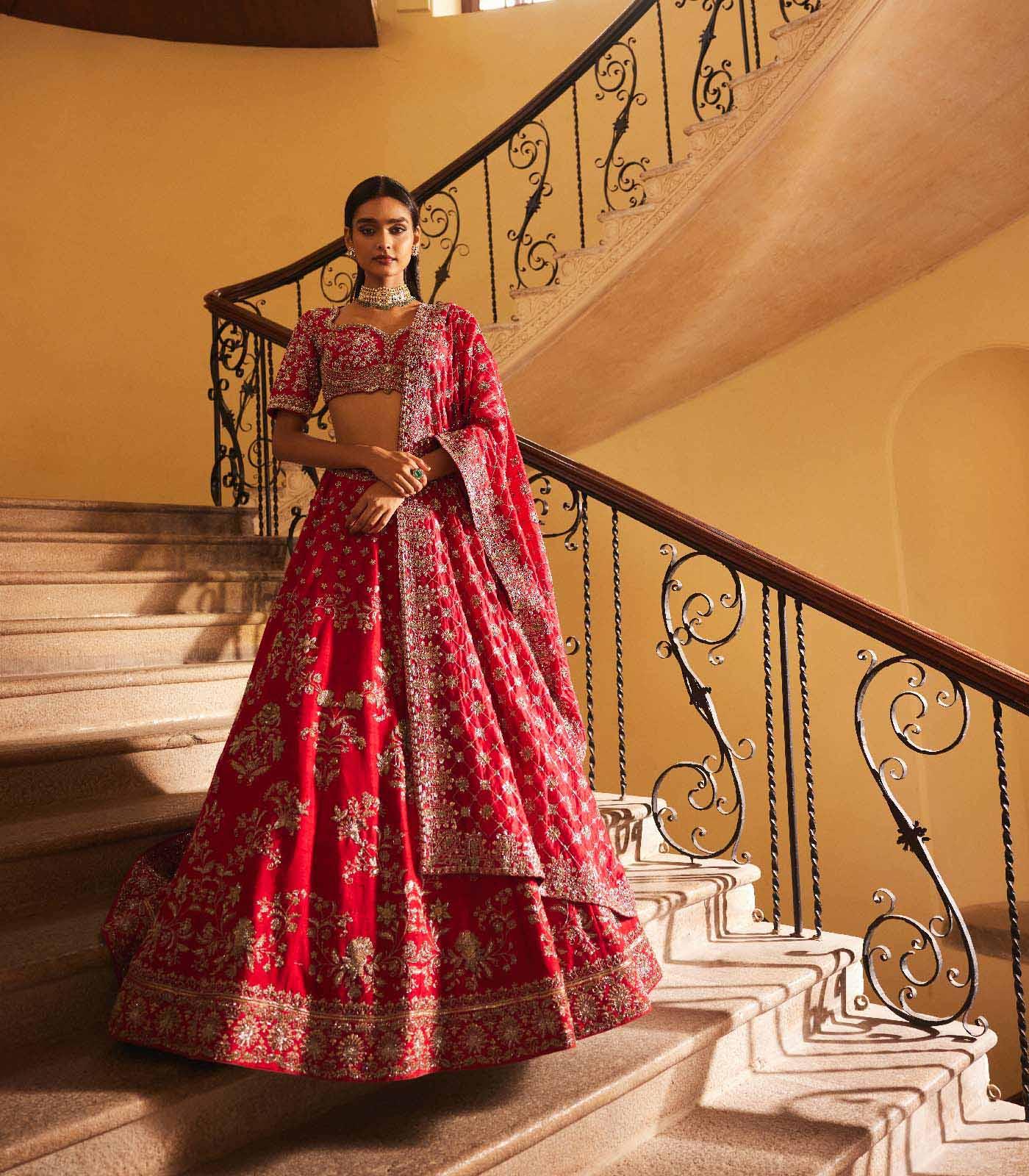 Red Embroidered lehenga Set - Jayanti Reddy