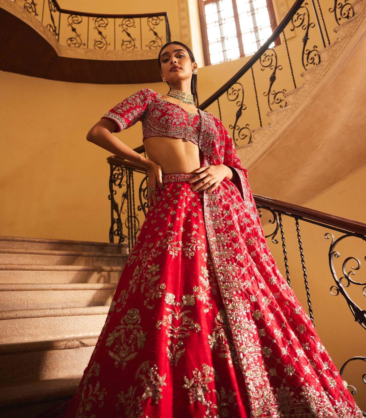 Red Embroidered lehenga Set - Jayanti Reddy