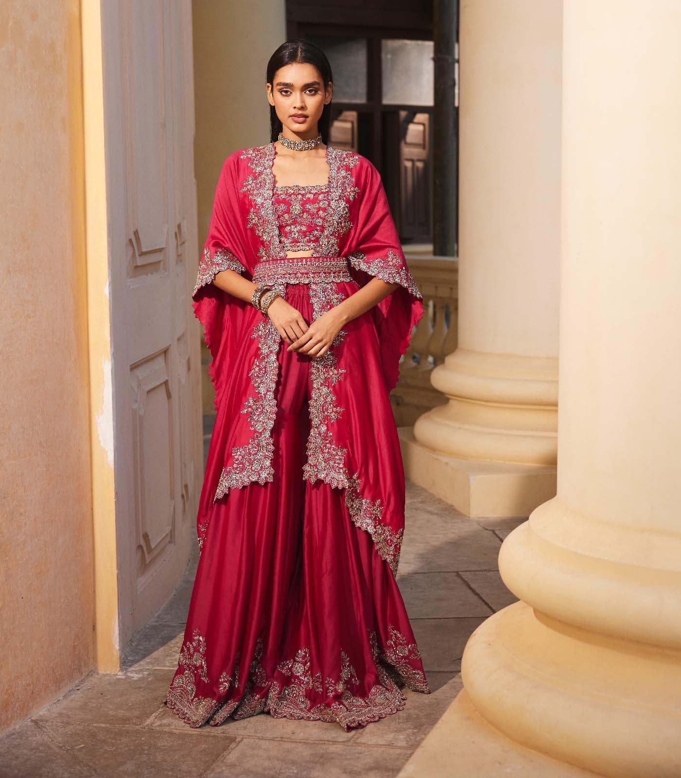 Rani Pink Embroidered Sharara paired - Jayanti Reddy