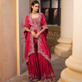 Rani Pink Embroidered Sharara paired - Jayanti Reddy