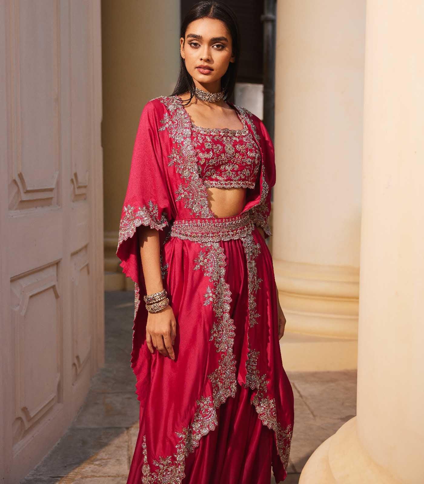 Rani Pink Embroidered Sharara paired - Jayanti Reddy