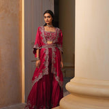 Rani Pink Embroidered Sharara paired - Jayanti Reddy