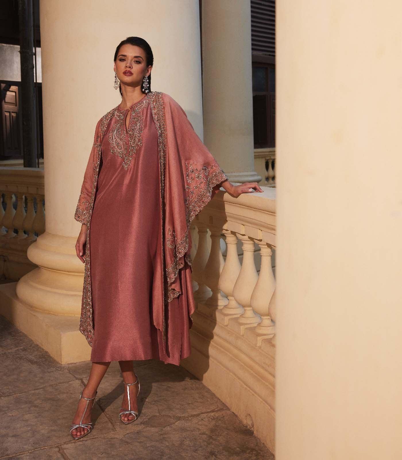 Peach Kaftan cape set - Jayanti Reddy