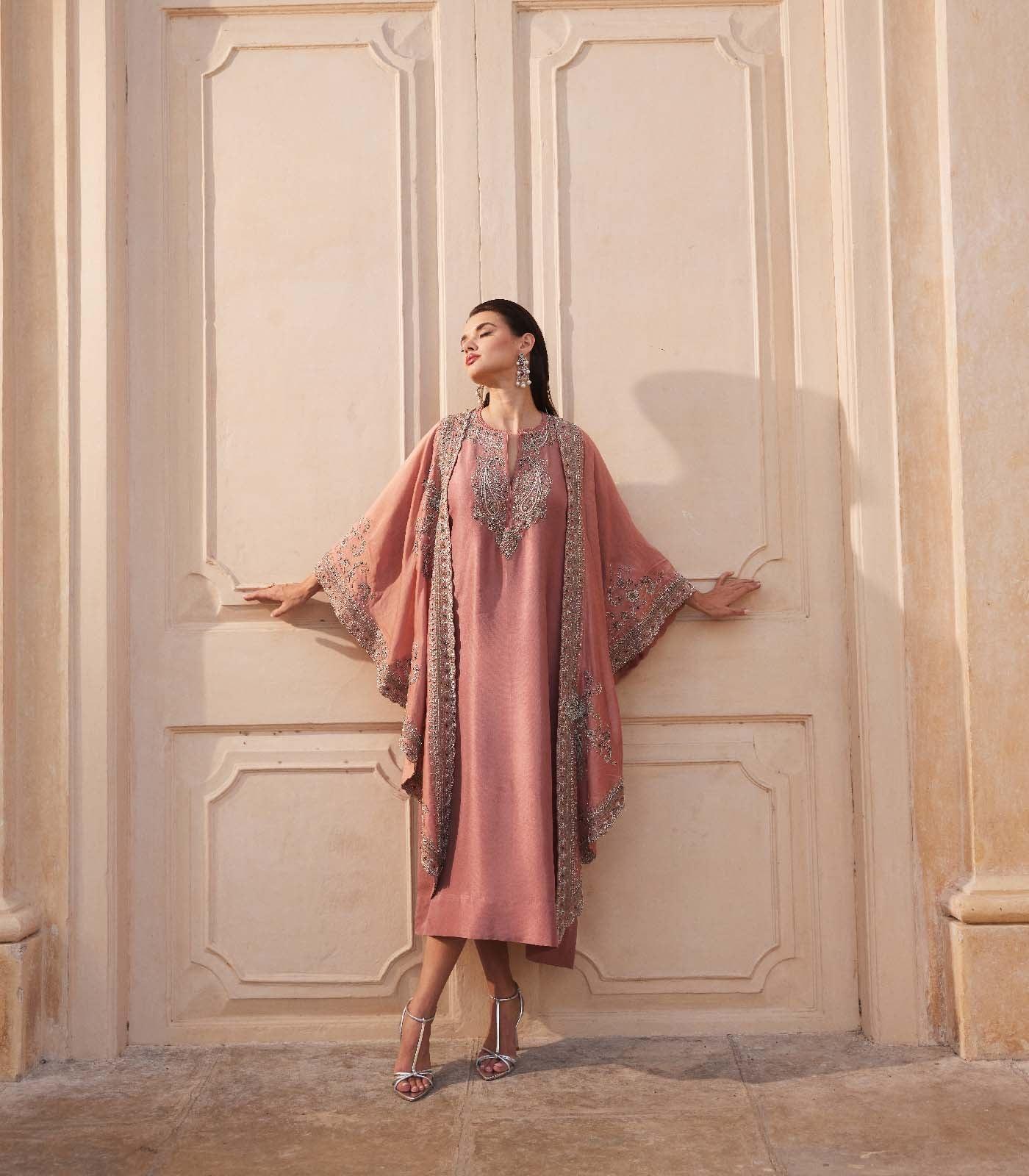 Peach Kaftan cape set - Jayanti Reddy