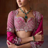 Pink raw silk lehenga set