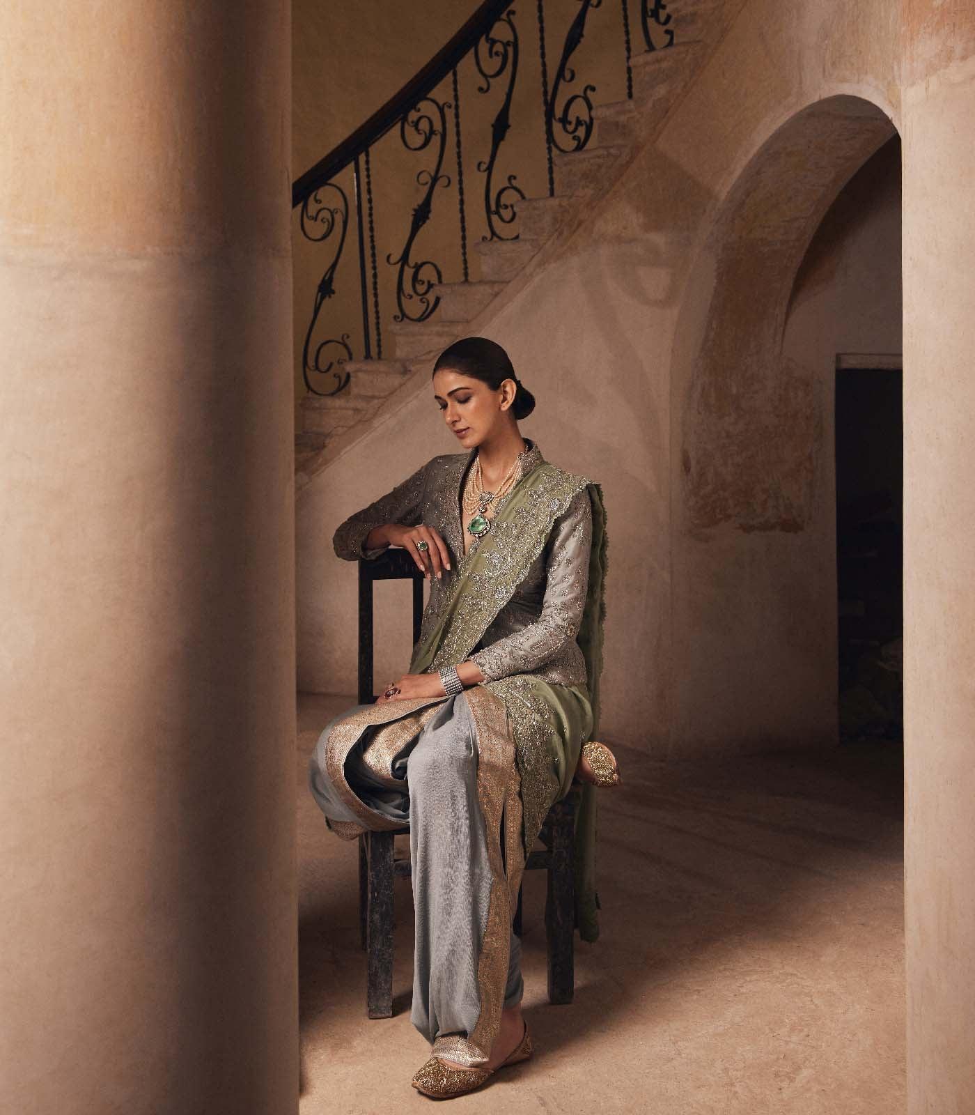 Grey Banaras saree set - Jayanti Reddy