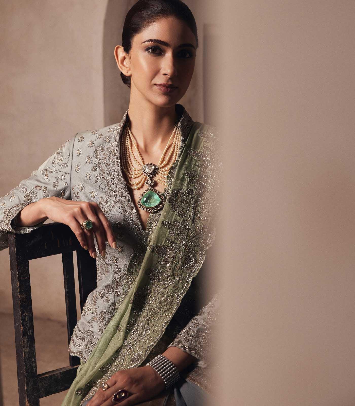 Grey Banaras saree set - Jayanti Reddy