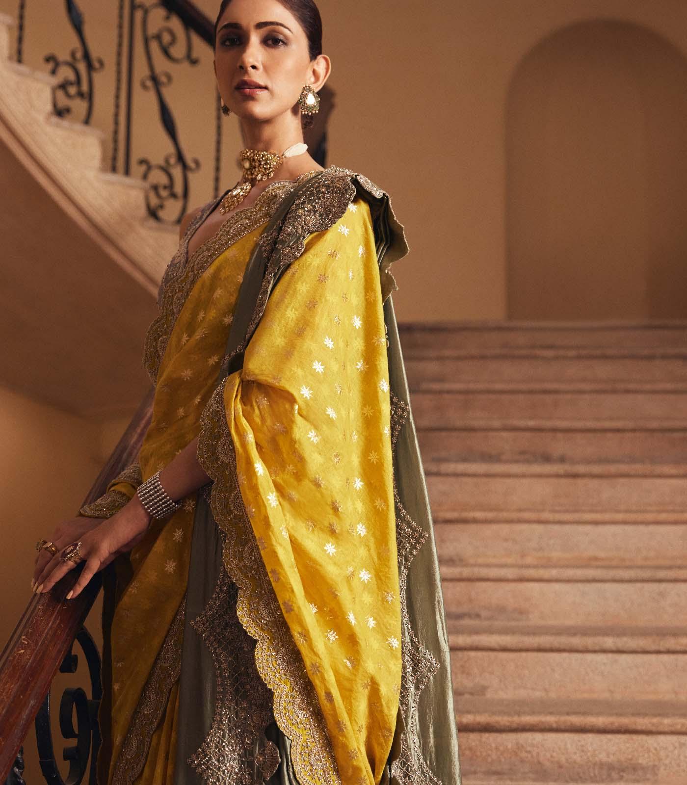 Mustard Banaras saree set - Jayanti Reddy