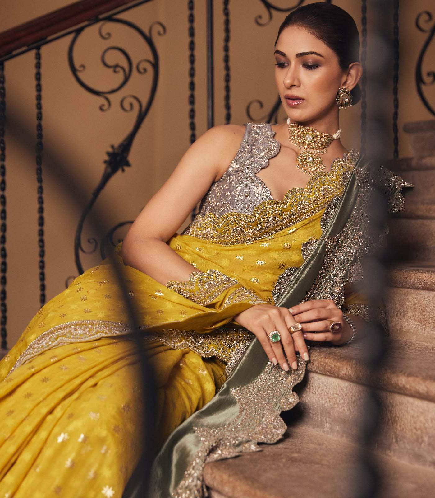 Mustard Banaras saree set - Jayanti Reddy