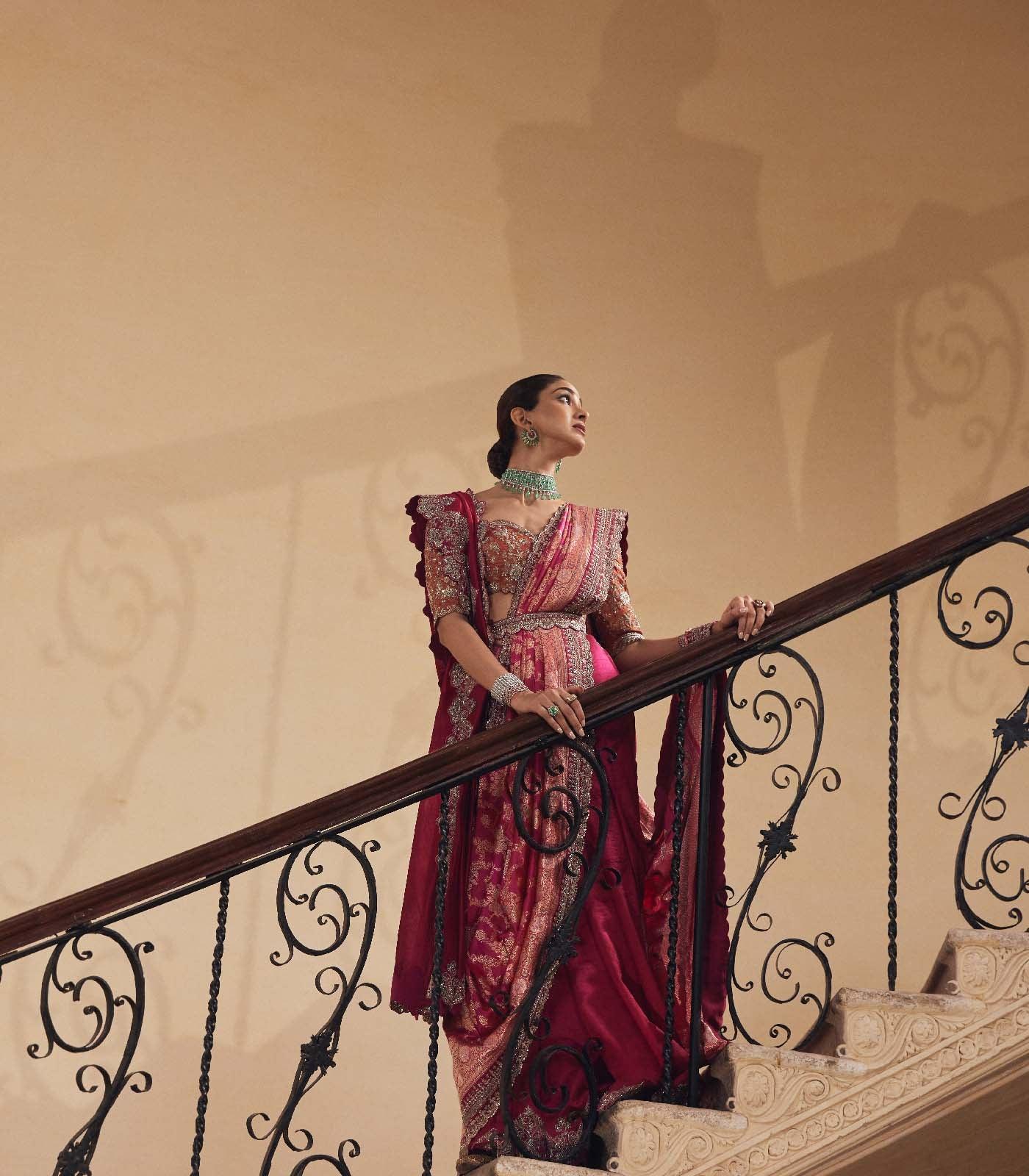 Hot Pink Banaras saree set - Jayanti Reddy