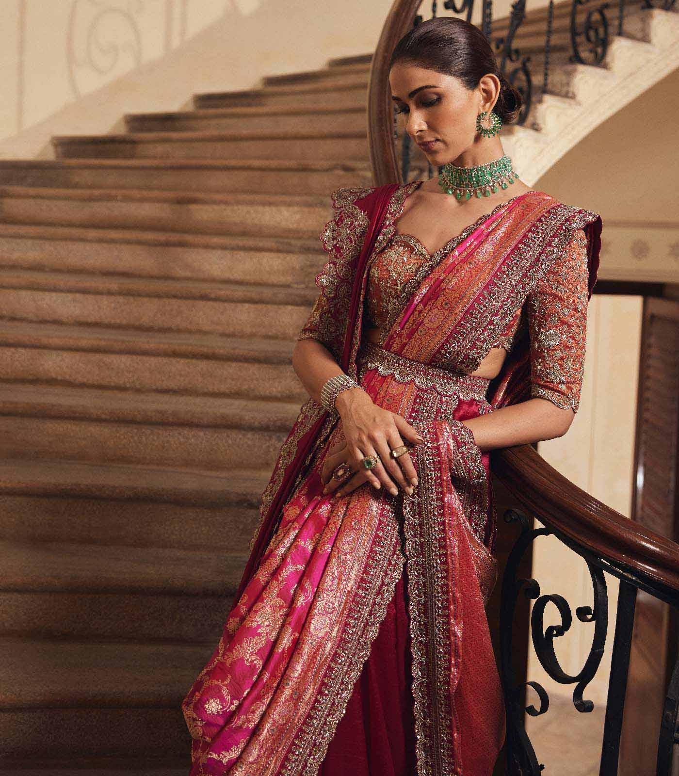 Hot Pink Banaras saree set - Jayanti Reddy