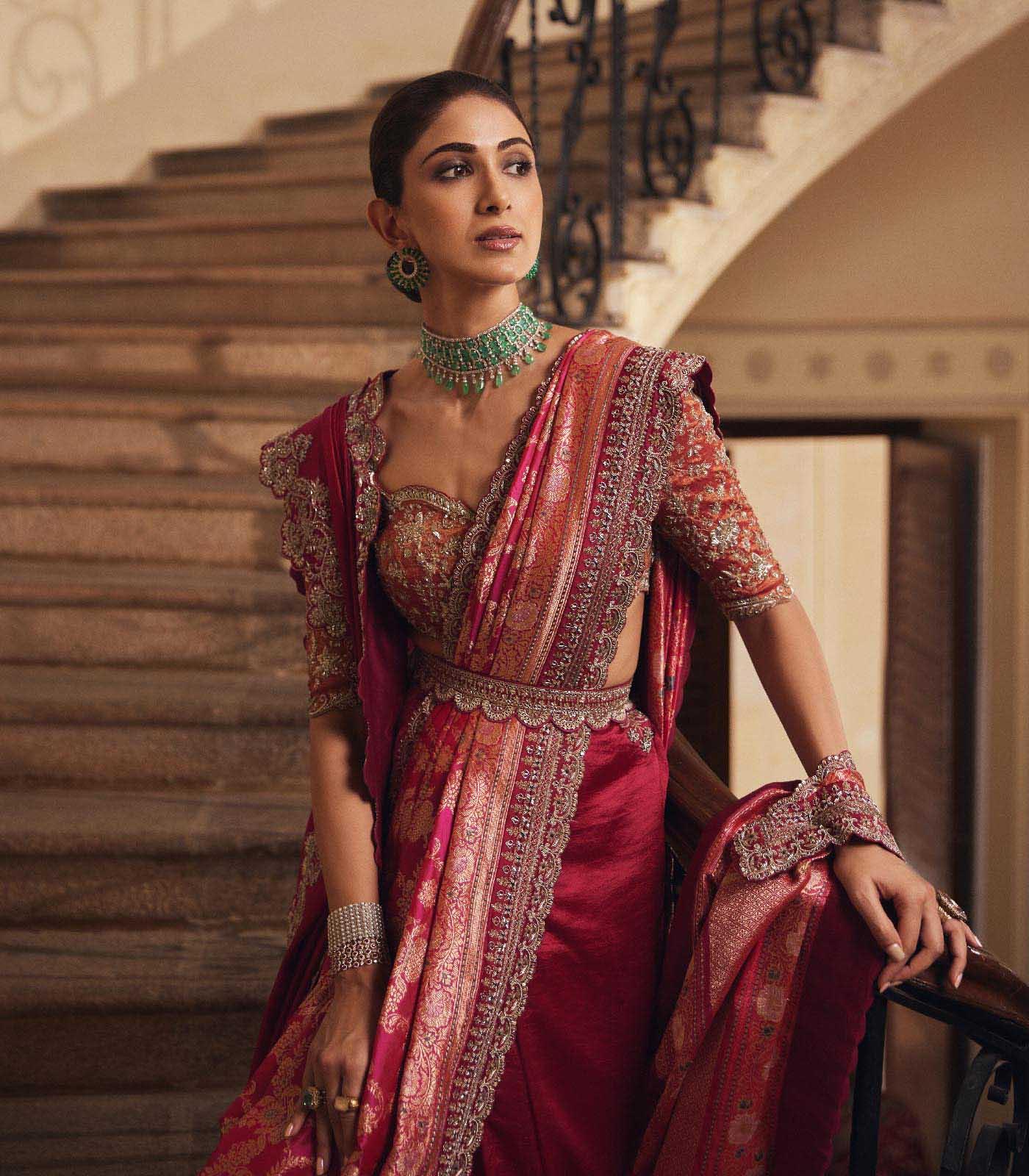 Hot Pink Banaras saree set - Jayanti Reddy
