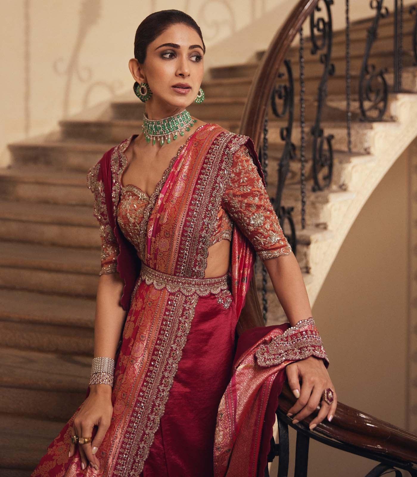 Hot Pink Banaras saree set - Jayanti Reddy
