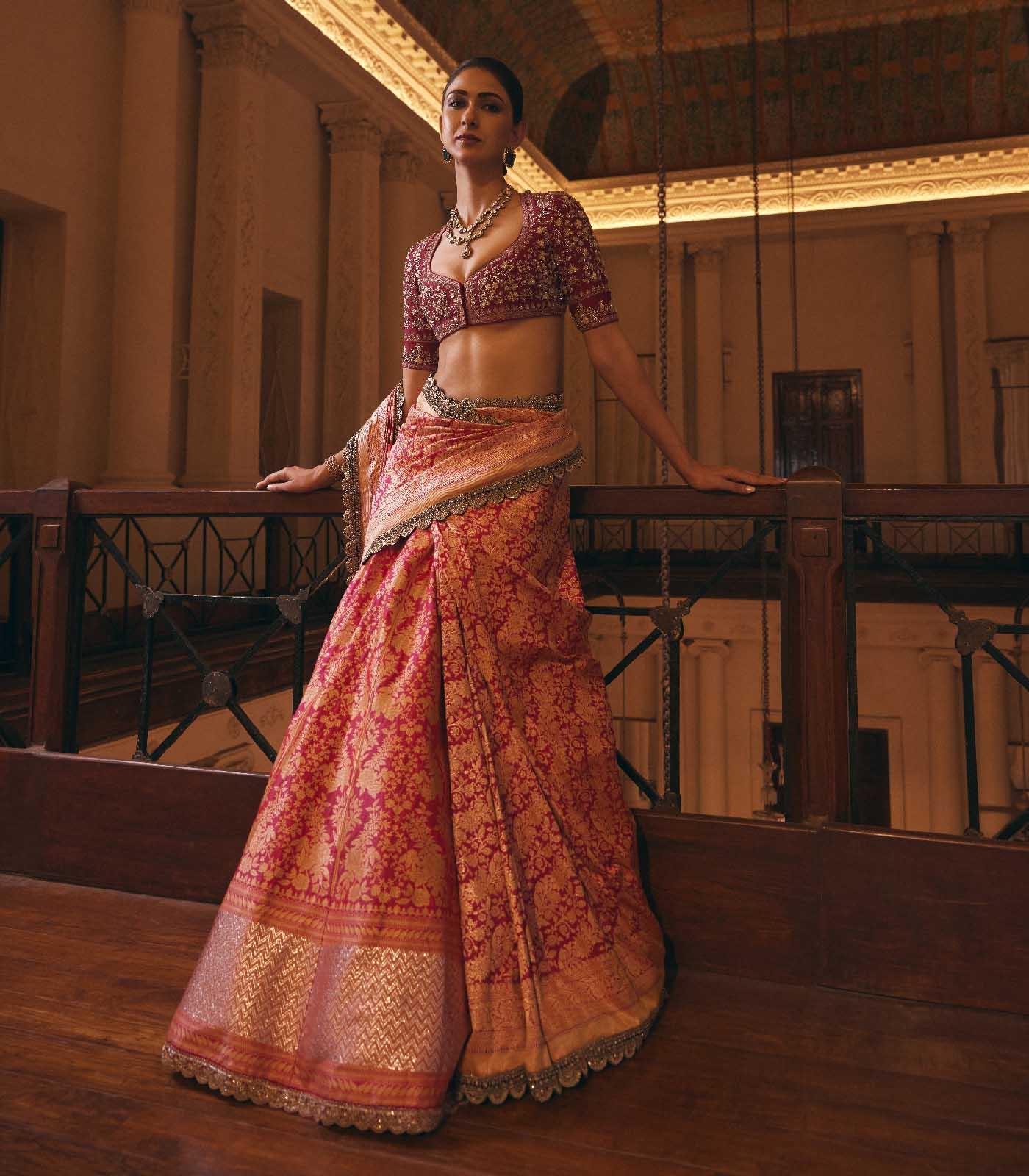 Rani Pink Banaras Lehenga Set - Jayanti Reddy