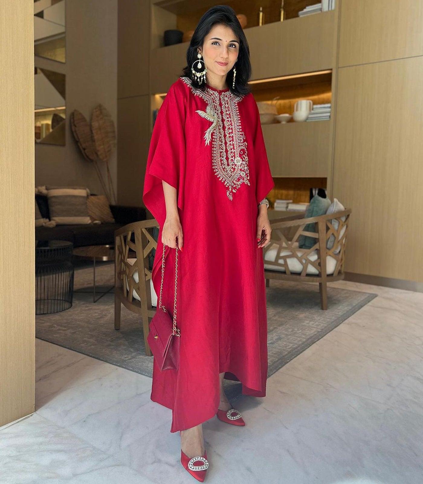 Masoom Minawala in our Red Kaftan set - Jayanti Reddy