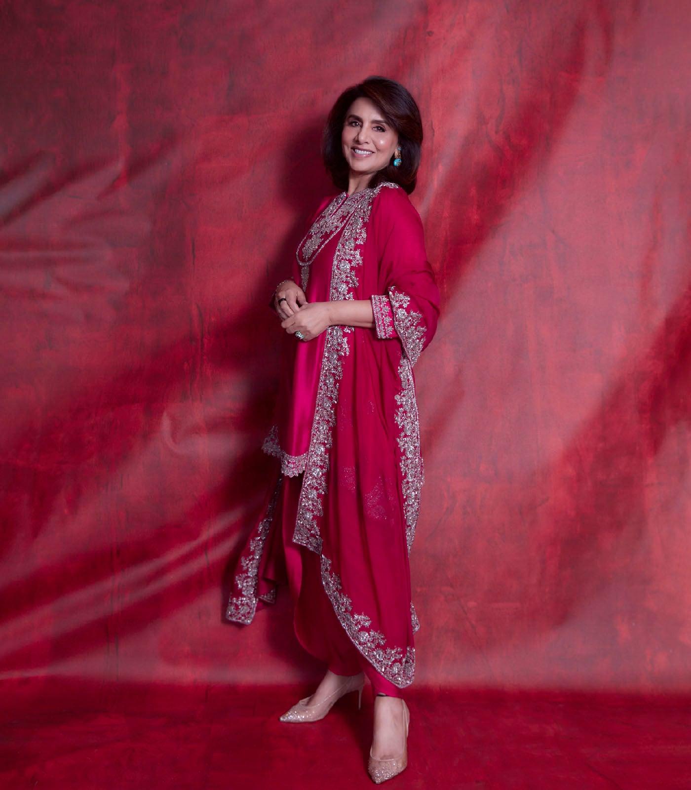 Neetu Kapoor in red embroidered kurta set - Jayanti Reddy