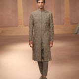Mint raw silk sherwani set