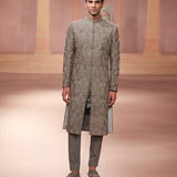 Mint raw silk sherwani set