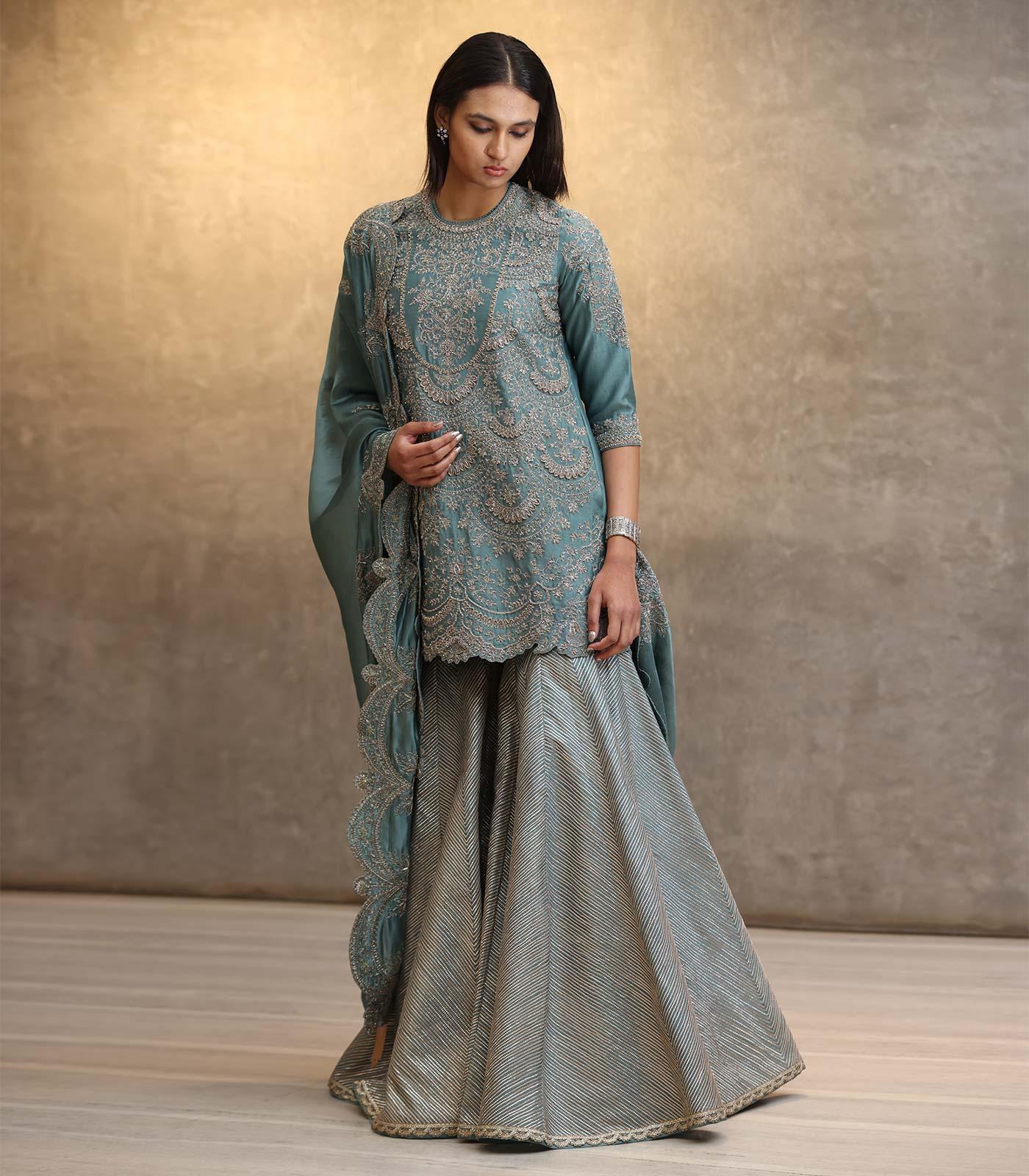 Aqua Blue Embroidered Kurta Set - Jayanti Reddy