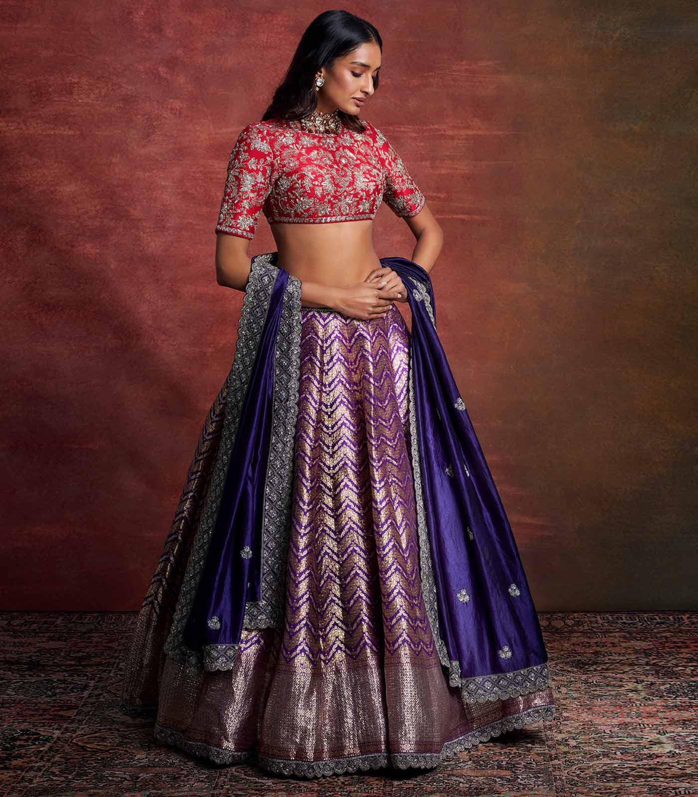 Pink and purple embroidered lehenga set - Jayanti Reddy