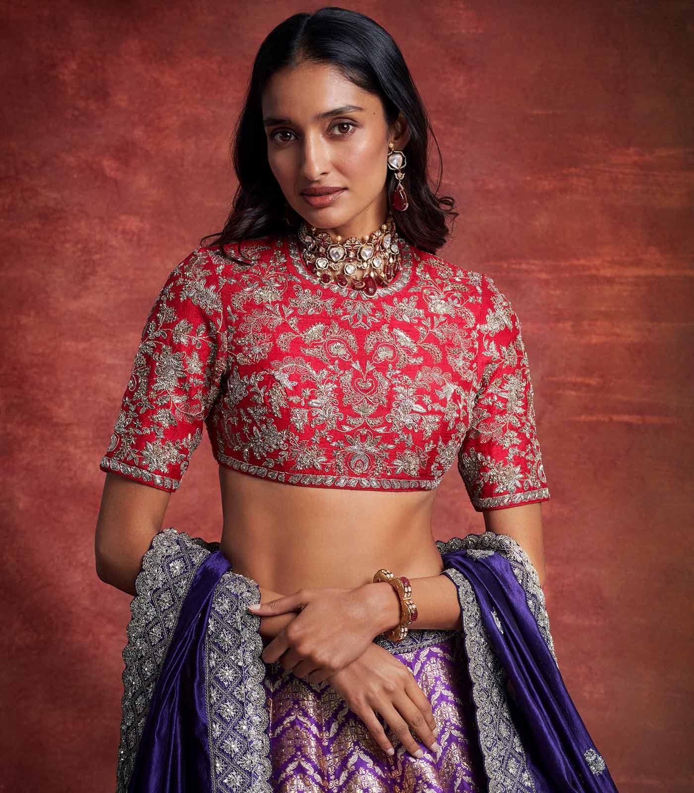 Pink and purple embroidered lehenga set - Jayanti Reddy