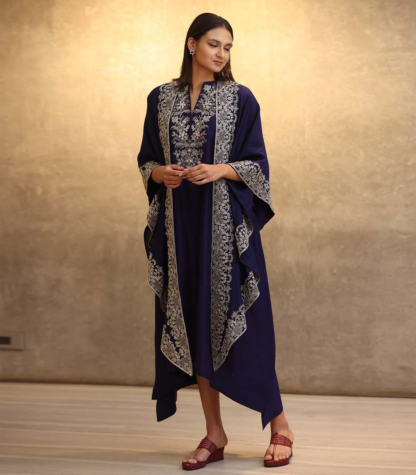 Purple Kaftan with Cape Embroidered Set - Jayanti Reddy