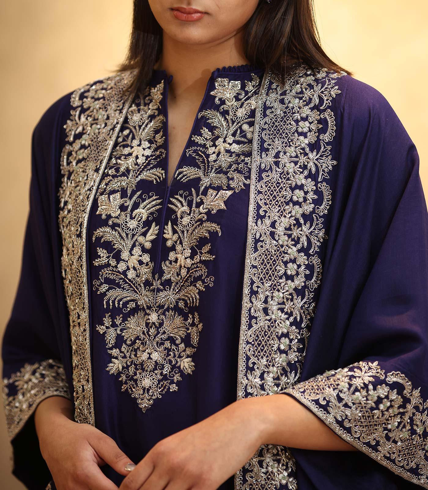 Purple Kaftan with Cape Embroidered Set - Jayanti Reddy