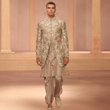 Beige raw silk sherwani set