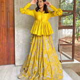 Divya Boppana in Mustard embroidered lehenga set - Jayanti Reddy