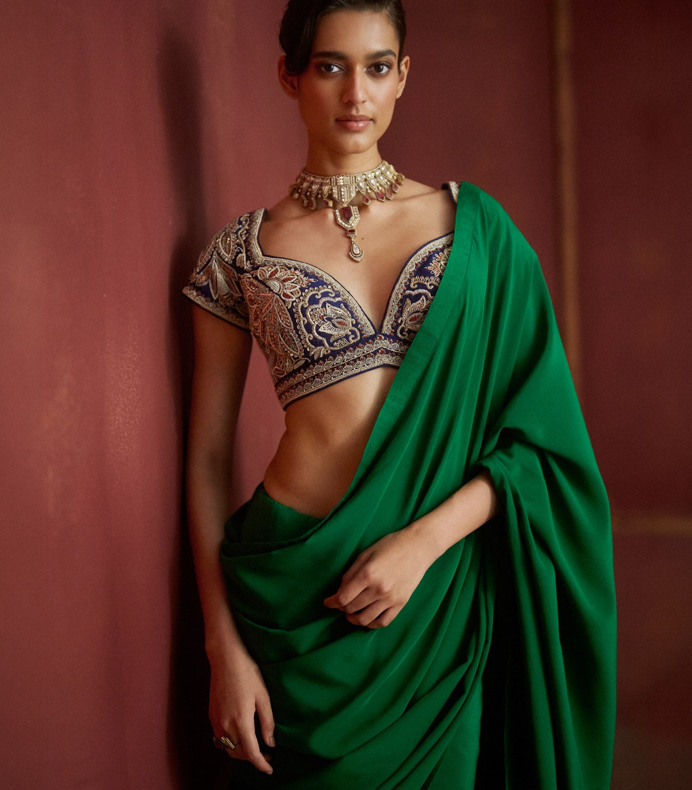 Bottle Green Saree Set