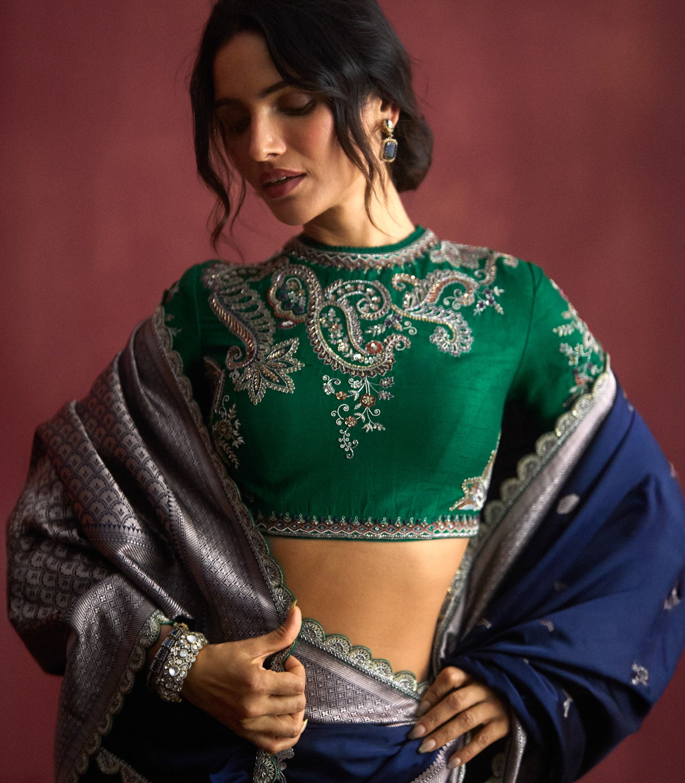 Navy Blue Banarasi Saree