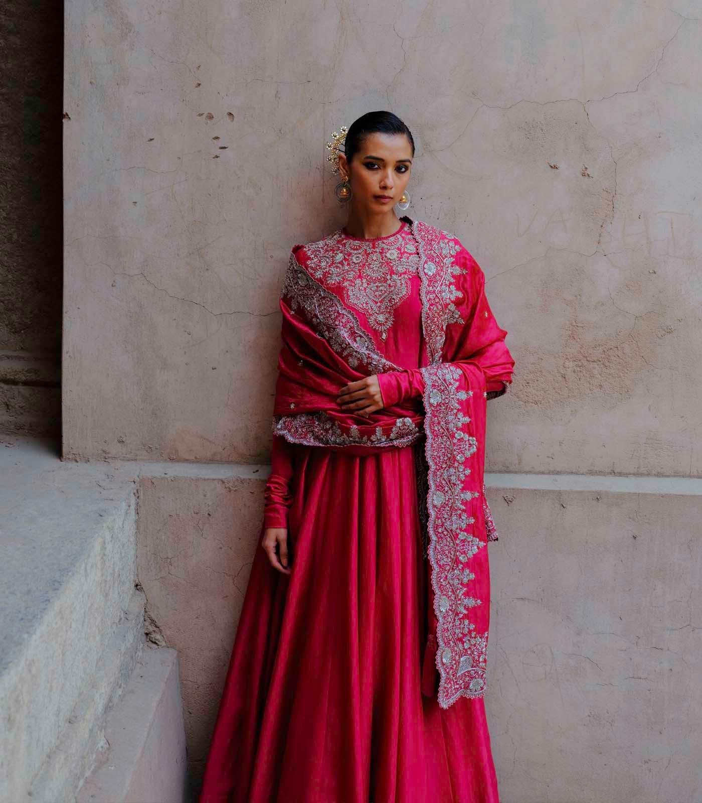 Rani Pink Embroidered Anarkali – Jayanti Reddy