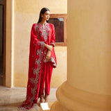 Red embroidered panel kurta Set - Jayanti Reddy